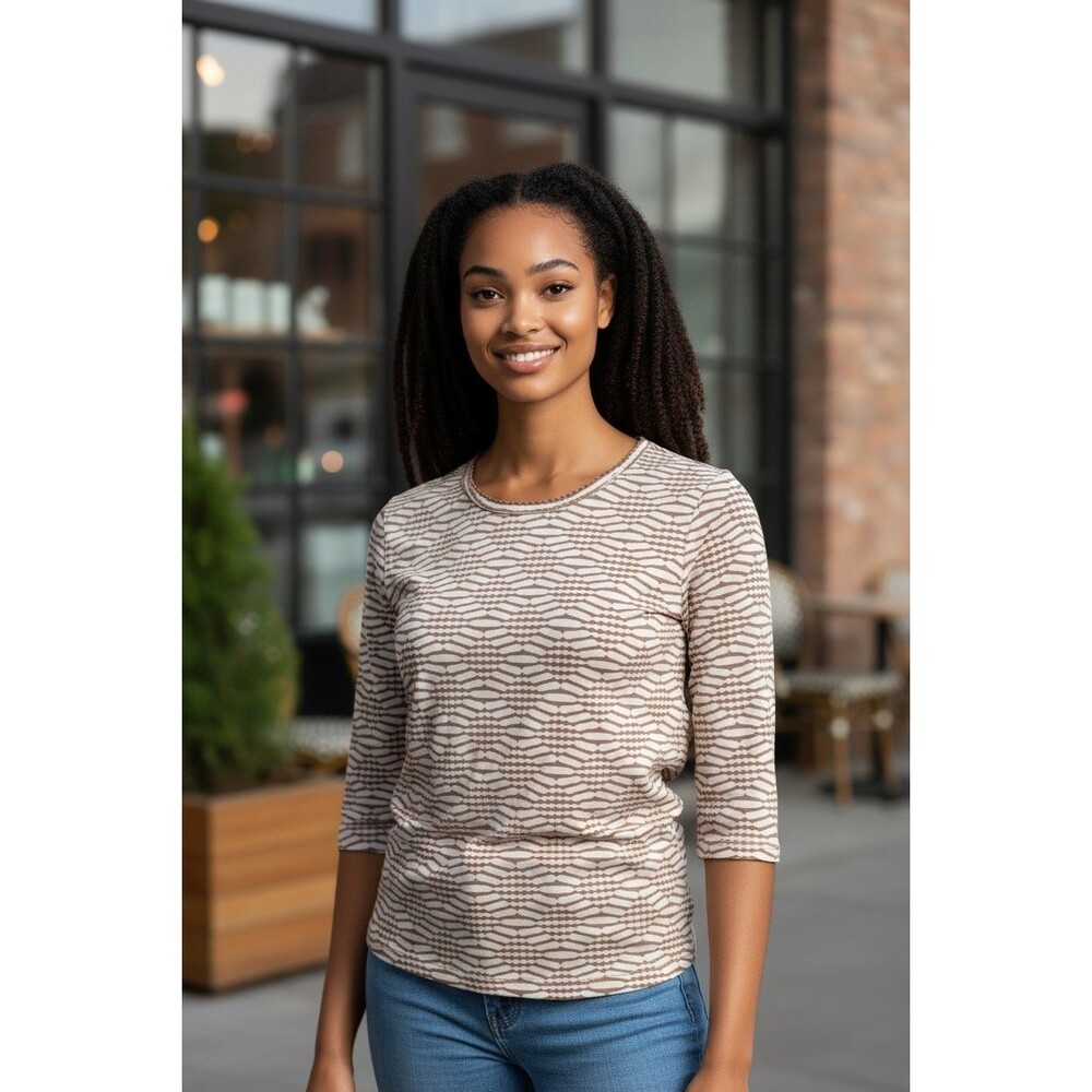Hillard & Hanson Women's Petite 3/4 Sleeve Striped Round Neck Top, Size PXL